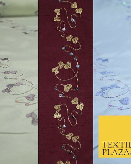 Premium Heart Strings Sequin Striped Embroidered Shantung Raw Silk Dress Fabric
