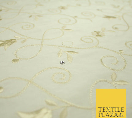 Luxury Ivory Floral Grandeur SWAROVSKI Embroidered 100% PURE SILK Fabric 45"4653