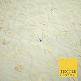Luxury Ivory Floral Spade Leaf SWAROVSKI Embroidered 100% PURE SILK Fabric 4656