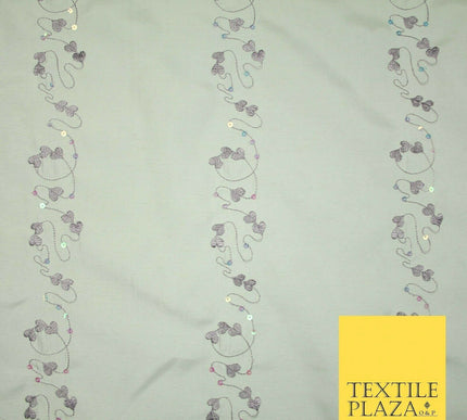 Premium Heart Strings Sequin Striped Embroidered Shantung Raw Silk Dress Fabric