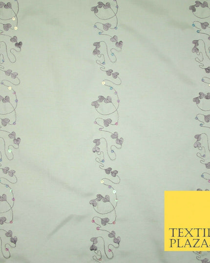 Premium Heart Strings Sequin Striped Embroidered Shantung Raw Silk Dress Fabric