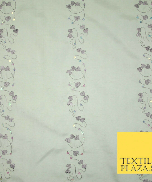 Premium Heart Strings Sequin Striped Embroidered Shantung Raw Silk Dress Fabric
