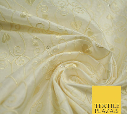 Luxury Ivory Floral Spade Leaf SWAROVSKI Embroidered 100% PURE SILK Fabric 4656