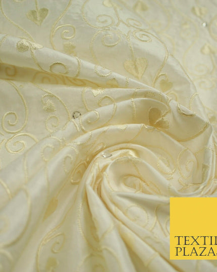 Luxury Ivory Floral Spade Leaf SWAROVSKI Embroidered 100% PURE SILK Fabric 4656