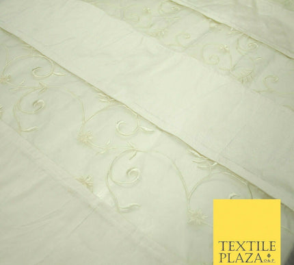 Luxury Ivory Blue Floral Stripe Panel Embroidered 100% PURE SILK ORGANZA Fabric