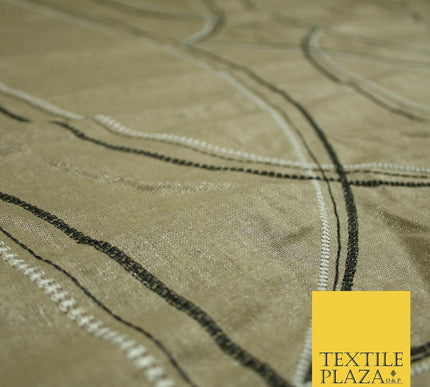 Premium Biscuit Gold Art Deco Embroidered Lurex Linen Upholstery Fabric 53" 4681