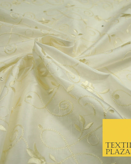 Luxury Ivory Floral Grandeur SWAROVSKI Embroidered 100% PURE SILK Fabric 45"4653