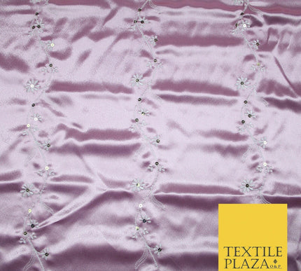 Premium Gold Pink Ivory Floral Striped Embroidered Crepe Back Satin Dress Fabric