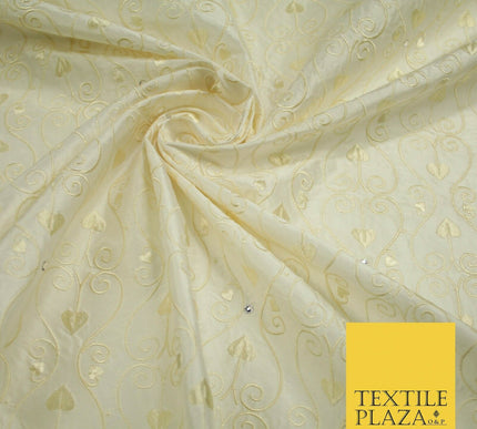 Luxury Ivory Floral Spade Leaf SWAROVSKI Embroidered 100% PURE SILK Fabric 4656