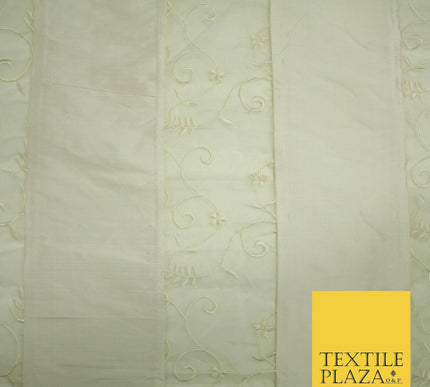 Luxury Ivory Blue Floral Stripe Panel Embroidered 100% PURE SILK ORGANZA Fabric