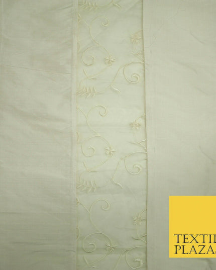 Luxury Ivory Blue Floral Stripe Panel Embroidered 100% PURE SILK ORGANZA Fabric