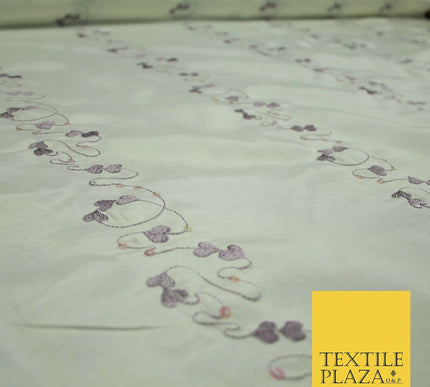 Premium Heart Strings Sequin Striped Embroidered Shantung Raw Silk Dress Fabric