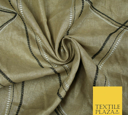Premium Biscuit Gold Art Deco Embroidered Lurex Linen Upholstery Fabric 53" 4681