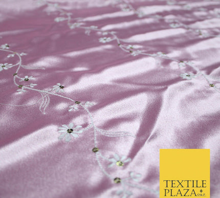 Premium Gold Pink Ivory Floral Striped Embroidered Crepe Back Satin Dress Fabric