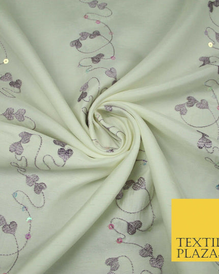 Premium Heart Strings Sequin Striped Embroidered Shantung Raw Silk Dress Fabric