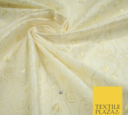 Luxury Ivory Floral Spade Leaf SWAROVSKI Embroidered 100% PURE SILK Fabric 4656
