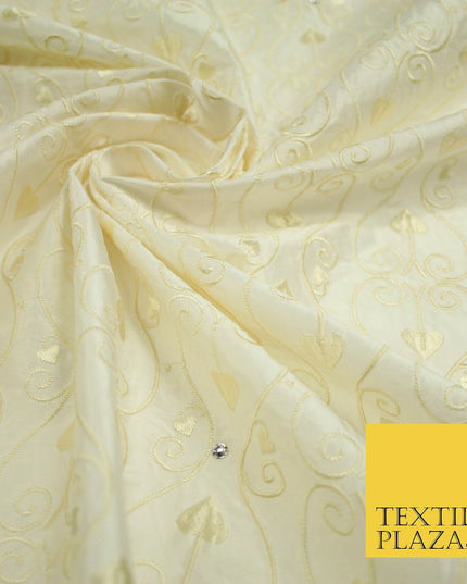 Luxury Ivory Floral Spade Leaf SWAROVSKI Embroidered 100% PURE SILK Fabric 4656