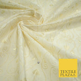 Luxury Ivory Floral Spade Leaf SWAROVSKI Embroidered 100% PURE SILK Fabric 4656