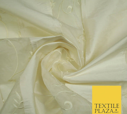 Luxury Ivory Blue Floral Stripe Panel Embroidered 100% PURE SILK ORGANZA Fabric