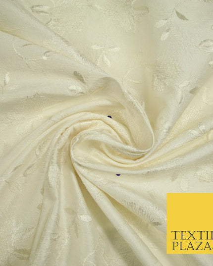 Luxury Ivory Flower Bloom Blue SWAROVSKI Embroidered 100% PURE SILK Fabric 4655