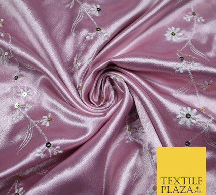 Premium Gold Pink Ivory Floral Striped Embroidered Crepe Back Satin Dress Fabric