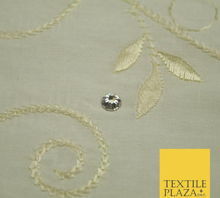 Luxury Ivory Floral Grandeur SWAROVSKI Embroidered 100% PURE SILK Fabric 45"4653