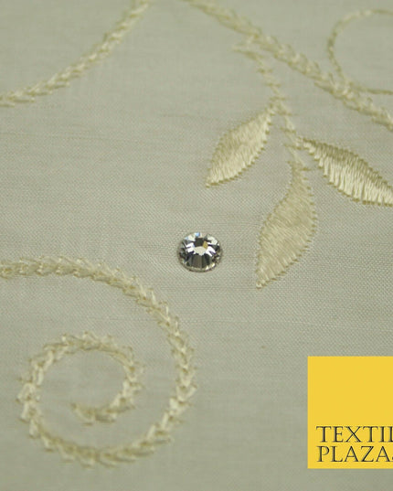Luxury Ivory Floral Grandeur SWAROVSKI Embroidered 100% PURE SILK Fabric 45"4653