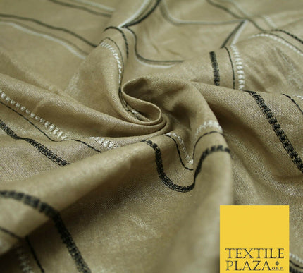 Premium Biscuit Gold Art Deco Embroidered Lurex Linen Upholstery Fabric 53" 4681