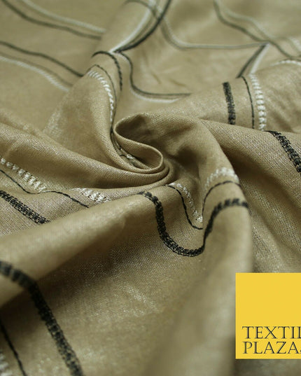 Premium Biscuit Gold Art Deco Embroidered Lurex Linen Upholstery Fabric 53" 4681