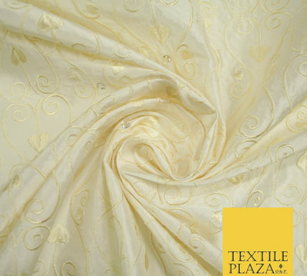 Luxury Ivory Floral Spade Leaf SWAROVSKI Embroidered 100% PURE SILK Fabric 4656