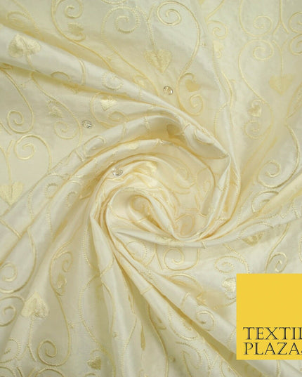 Luxury Ivory Floral Spade Leaf SWAROVSKI Embroidered 100% PURE SILK Fabric 4656