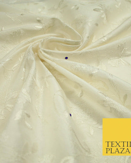 Luxury Ivory Flower Bloom Blue SWAROVSKI Embroidered 100% PURE SILK Fabric 4655