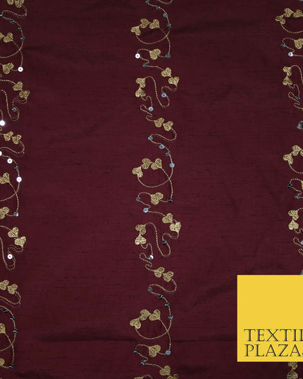 Premium Heart Strings Sequin Striped Embroidered Shantung Raw Silk Dress Fabric