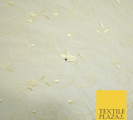 Luxury Ivory Floral Grandeur SWAROVSKI Embroidered 100% PURE SILK Fabric 45"4653