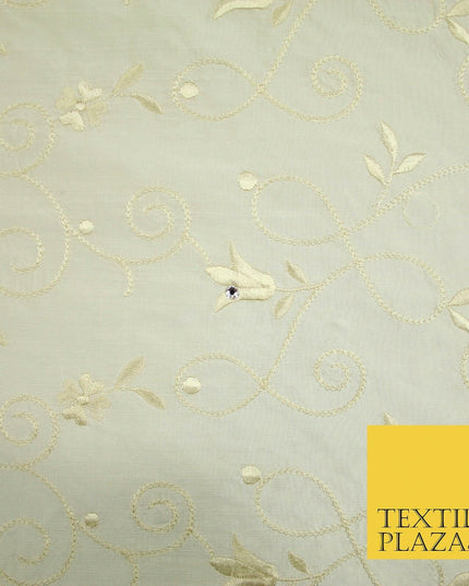 Luxury Ivory Floral Grandeur SWAROVSKI Embroidered 100% PURE SILK Fabric 45"4653