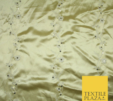 Premium Gold Pink Ivory Floral Striped Embroidered Crepe Back Satin Dress Fabric