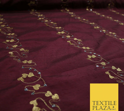 Premium Heart Strings Sequin Striped Embroidered Shantung Raw Silk Dress Fabric