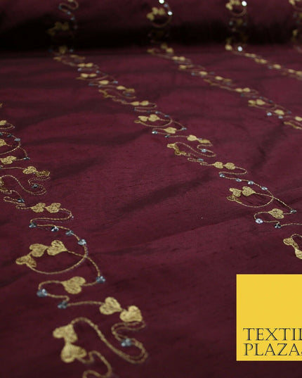 Premium Heart Strings Sequin Striped Embroidered Shantung Raw Silk Dress Fabric