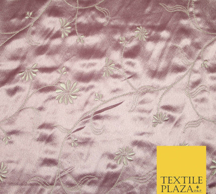 Premium Gold Pink Ivory Floral Embroidered Crepe Back Satin Dress Fabric 44"