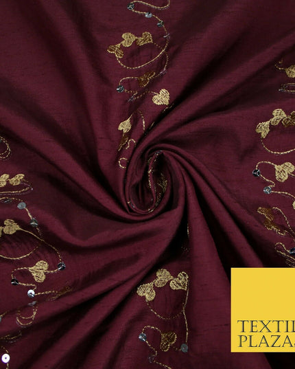 Premium Heart Strings Sequin Striped Embroidered Shantung Raw Silk Dress Fabric
