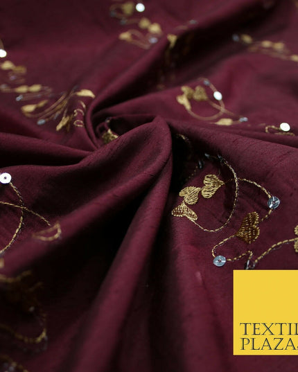 Premium Heart Strings Sequin Striped Embroidered Shantung Raw Silk Dress Fabric