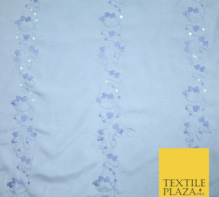 Premium Heart Strings Sequin Striped Embroidered Shantung Raw Silk Dress Fabric