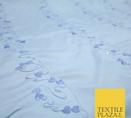 Premium Heart Strings Sequin Striped Embroidered Shantung Raw Silk Dress Fabric
