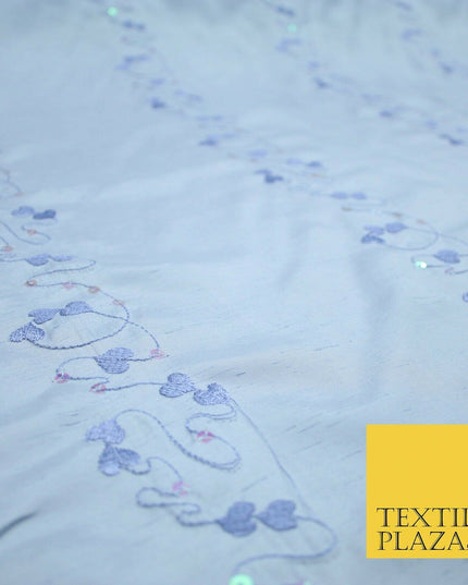 Premium Heart Strings Sequin Striped Embroidered Shantung Raw Silk Dress Fabric