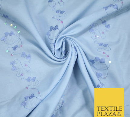 Premium Heart Strings Sequin Striped Embroidered Shantung Raw Silk Dress Fabric