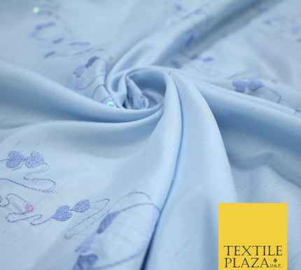 Premium Heart Strings Sequin Striped Embroidered Shantung Raw Silk Dress Fabric