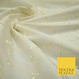Luxury Ivory Flower Ribbon Swirls Embroidered 100% PURE SILK Fabric 53" 4650