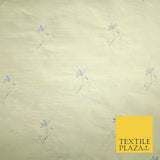 Luxury Light Gold Mini Grey Flowers Embroidered 100% PURE SILK Fabric 45" 4652