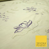 Luxury Light Gold Lilac Flower Bloom Embroidered 100% PURE SILK Fabric 48" 4643