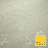 Luxury Ivory Flower Ribbon Swirls Embroidered 100% PURE SILK Fabric 53" 4650